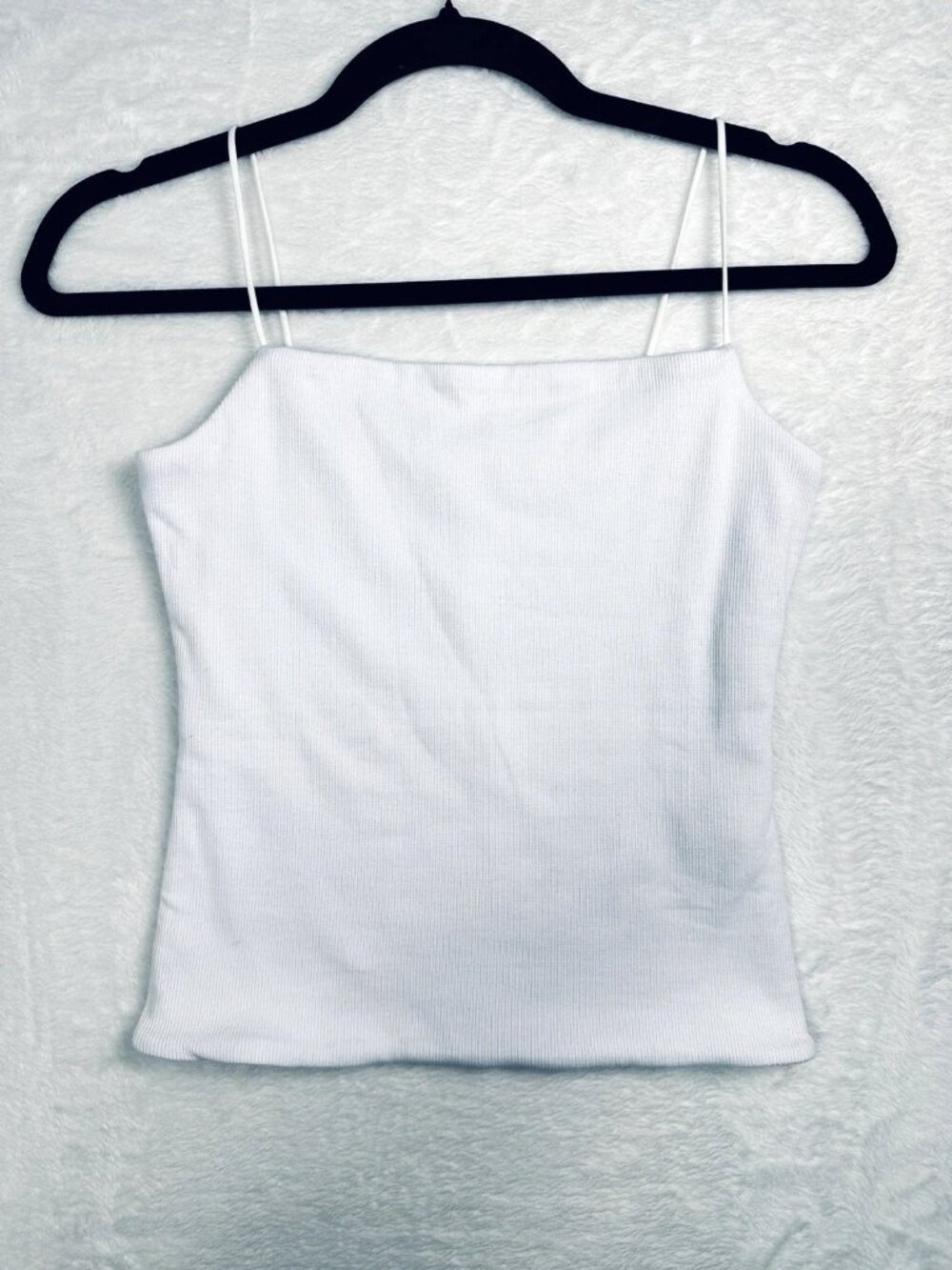 Madewell White Ribbed Square Neck Tank Top Small Spaghetti Strap Fitted NWT - Picture 2 of 8